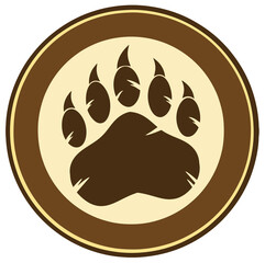 Brown Bear Paw Print Circle Label Design. Hand Drawn Illustration Isolated On Transparent Background