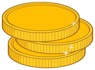 Cartoon Golden Coins. Hand Drawn Illustration Isolated On Transparent Background