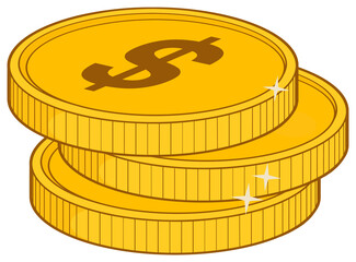 Golden Dollar Coins For Business And Finance Concepts. Hand Drawn Illustration Isolated On Transparent Background