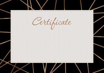 Elegant black certificate with golden lines in the style of glamorous luxury and riches