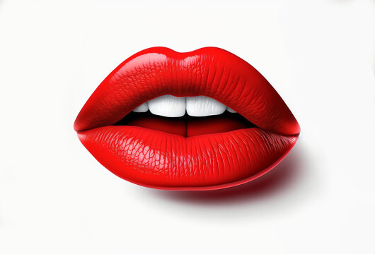 Sexy red female lips on a plain white background. Generative ai