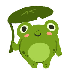 cartoon cute cottage frog holding lotus leaf transparent background