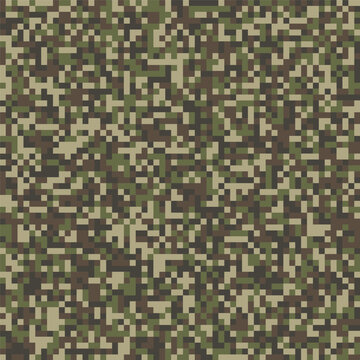 Pixel mosaic in the colors of green camouflage. Seamless pattern for texture, textiles and simple backgrounds