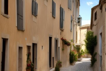 A beautiful narrow street, of the mountain village of Provence - generative ai