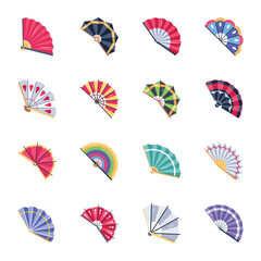 Set of Traditional Fans Flat Vectors 

