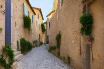Fototapeta na wymiar A beautiful narrow street, of the mountain village of Provence - generative ai