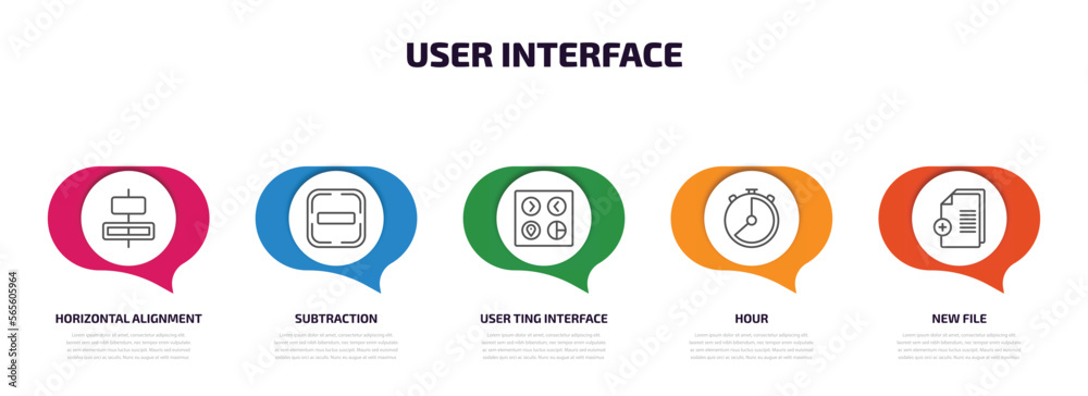 Poster user interface infographic element with outline icons and 5 step or option. user interface icons suc