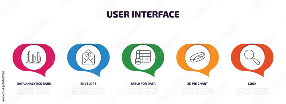Poster user interface infographic element with outline icons and 5 step or option. user interface icons suc