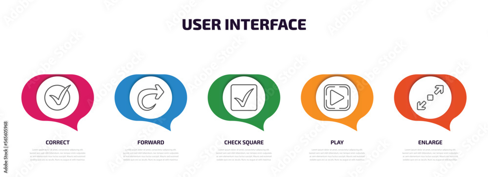Poster user interface infographic element with outline icons and 5 step or option. user interface icons suc