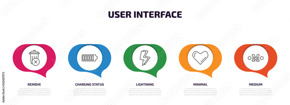 Poster user interface infographic element with outline icons and 5 step or option. user interface icons suc