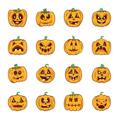 Set of Scary Pumpkin Flat Vectors 


