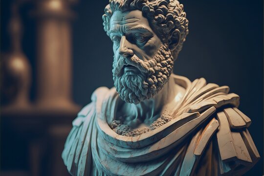 Roman General, Philosophy, Statue. Post-produced generative AI digital illustration.
