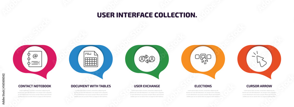 Poster user interface collection. infographic element with outline icons and 5 step or option. user interfa