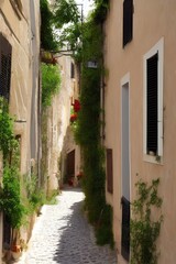 Fototapeta na wymiar A beautiful narrow street, of the mountain village of Provence - generative ai