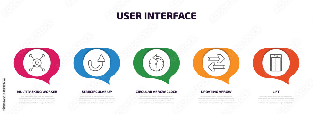 Poster user interface infographic element with outline icons and 5 step or option. user interface icons suc