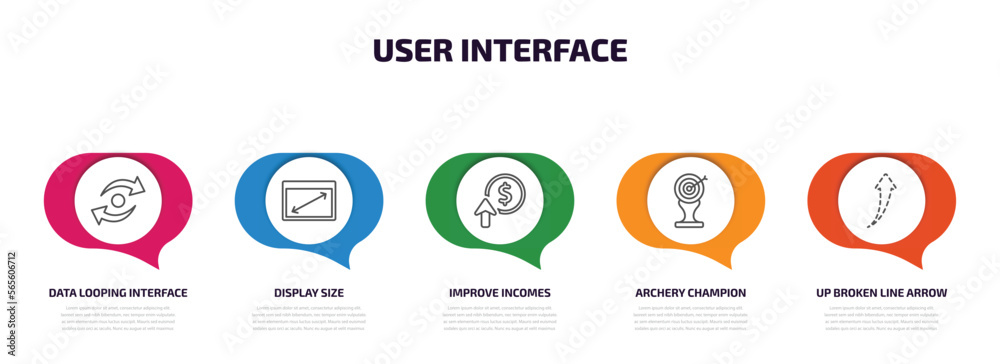 Poster user interface infographic element with outline icons and 5 step or option. user interface icons suc