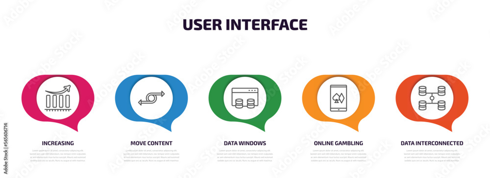 Poster user interface infographic element with outline icons and 5 step or option. user interface icons suc
