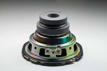 Modern audio speaker is on white background, Hi-Fi audio