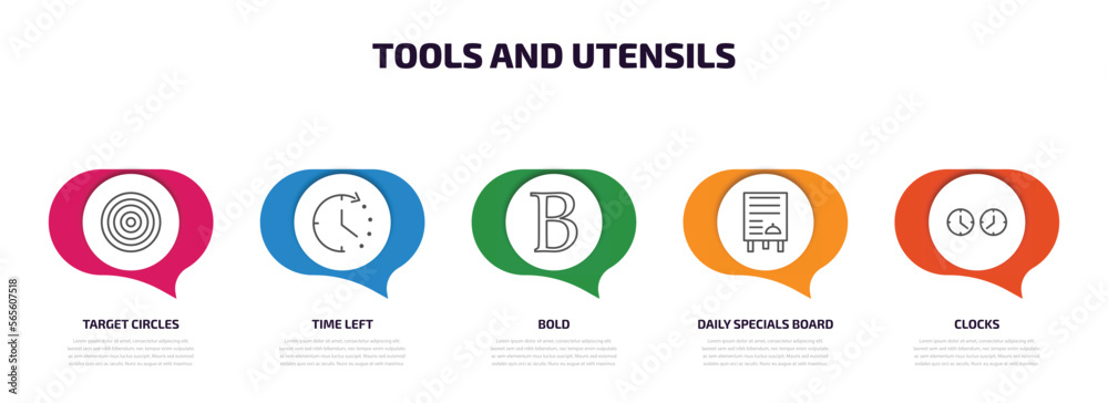 Poster tools and utensils infographic element with outline icons and 5 step or option. tools and utensils i