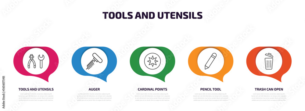 Poster tools and utensils infographic element with outline icons and 5 step or option. tools and utensils i