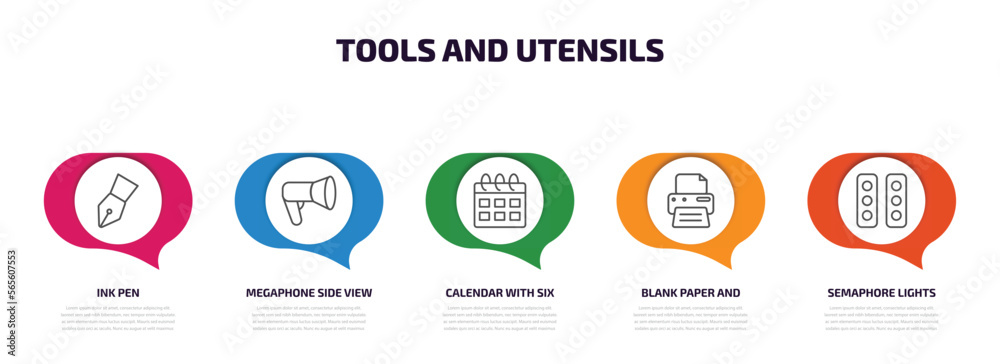 Poster tools and utensils infographic element with outline icons and 5 step or option. tools and utensils i