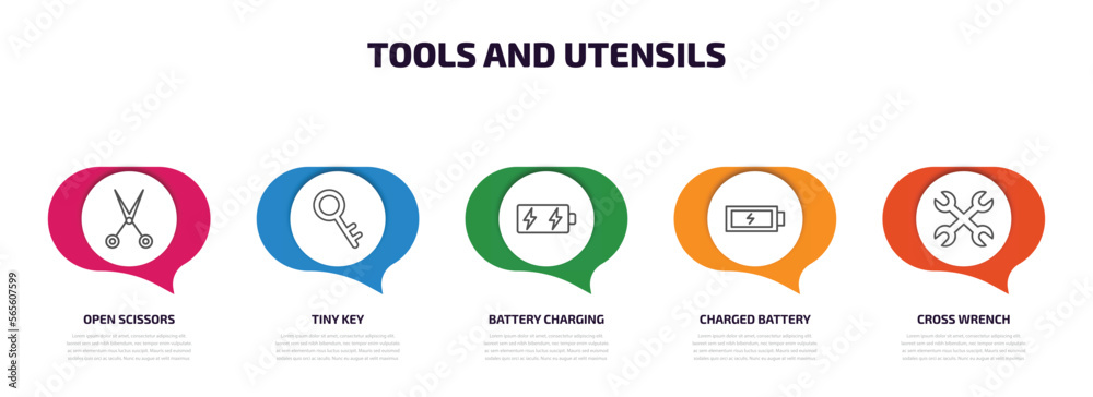 Poster tools and utensils infographic element with outline icons and 5 step or option. tools and utensils i