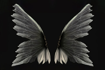 Fototapeta na wymiar Glowing Magical Fairy Wings on a Dark Place created with Generative AI technology