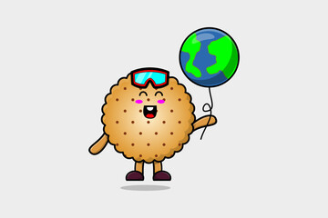 Cute cartoon Cookies floating with balloon cartoon vector illustration