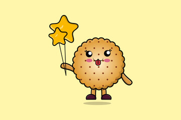 Cute cartoon Cookies floating with balloon cartoon vector illustration
