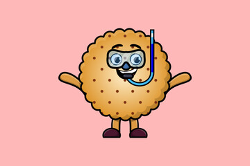 Cute cartoon Cookies diver with swimming glass in flat modern style design