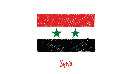 Syria National Country Flag Pencil Color Sketch Illustration with Transparent Background