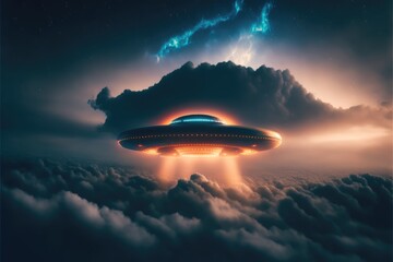 Fototapeta na wymiar ufo above the clouds made with generative ai