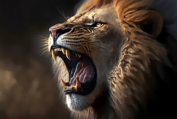A roaring lion as a sign of power, strength, superiority, agility and bravery generative ai illustration - obrazy, fototapety, plakaty