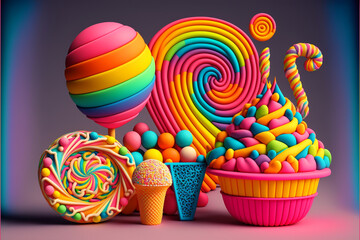 A large assortment of colorful candies and lollipops