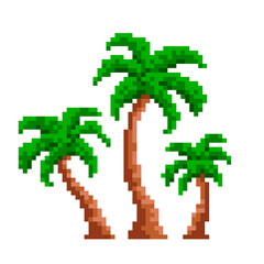 Naklejka na ściany i meble Pifxel tropical palm. Green large leaves with a pixelated trunk. Props for retro games. vector - isolated background.