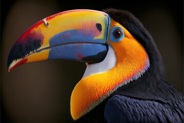 Fototapeta premium a colorful bird with a black background and a black background with a black background and a black background with a yellow, orange, and blue toucan toucan. generative ai