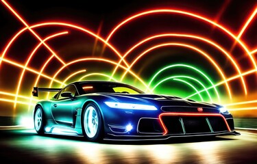 Obraz na płótnie Canvas Car street racing neon lights
