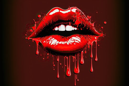 Red Paint Dripping Down Lips