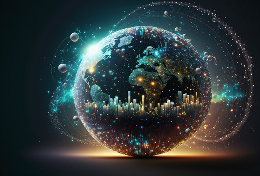 Virtual Global Internet connection metaverse,  digital link tech, big data concept. Generative AI.