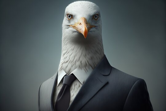  a bald eagle in a suit and tie with a dark background and a gray background with a black background and a white background with a black background.  generative ai