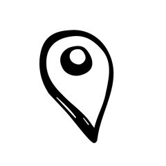 GPS icon. Black and white sketch, logo, clipart, template, button, pointer, map. Vector image drawn by hand.