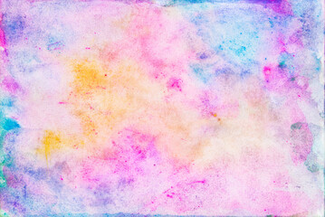 Fototapeta premium Abstract blue, purple, orange, yellow and green watercolor on paper texture background.