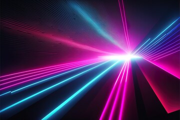 Obraz premium Abstract purple neon background with rays and lines, light movement. Pink neon, purple neon, blue neon. AI