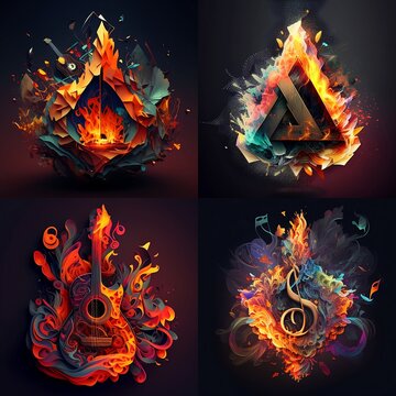 fire flames set logo brand 