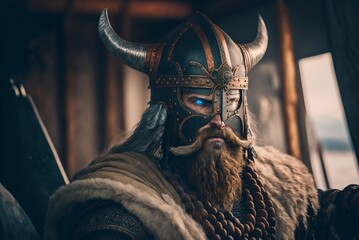 Warrior Viking in full arms. Generative AI