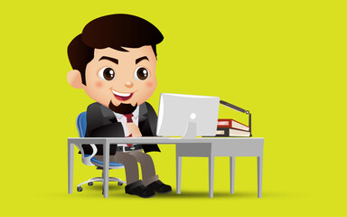 Business people character working on a laptop computer at office desk