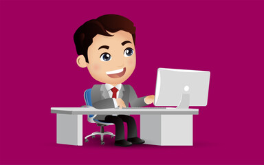 Business people character working on a laptop computer at office desk