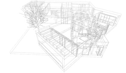 Fototapeta na wymiar Modern house architectural 3d rendering 