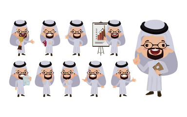 Arab businessman in different actions