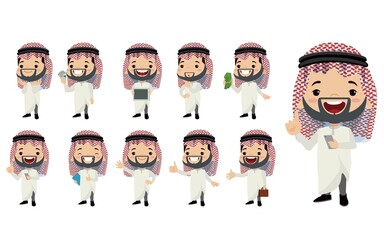 Arab businessman in different actions